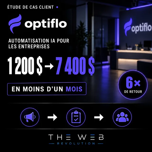 Optiflo · 1 200 $ → 7 400 $ en moins d’un mois; 6× de retour. Automatisation IA pour entreprises.