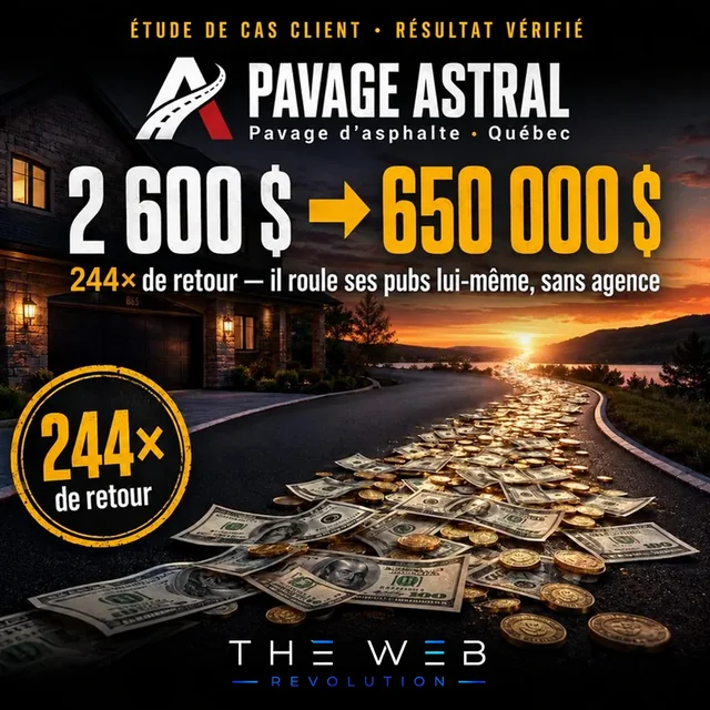 Pavage Astral · 2 600 $ investis → 650 000 $ de revenus; 244× de retour.