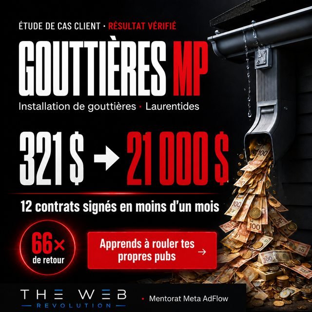 Caso de éxito Gouttières MP — $321 invertidos → $21,000 · 12 contratos firmados en menos de un mes